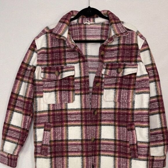 Maurices Wine Plaid Faux Wool Shacket - Picture 3 of 4